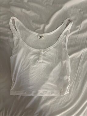Sunday Best White Ribbed Henley Tank Crop